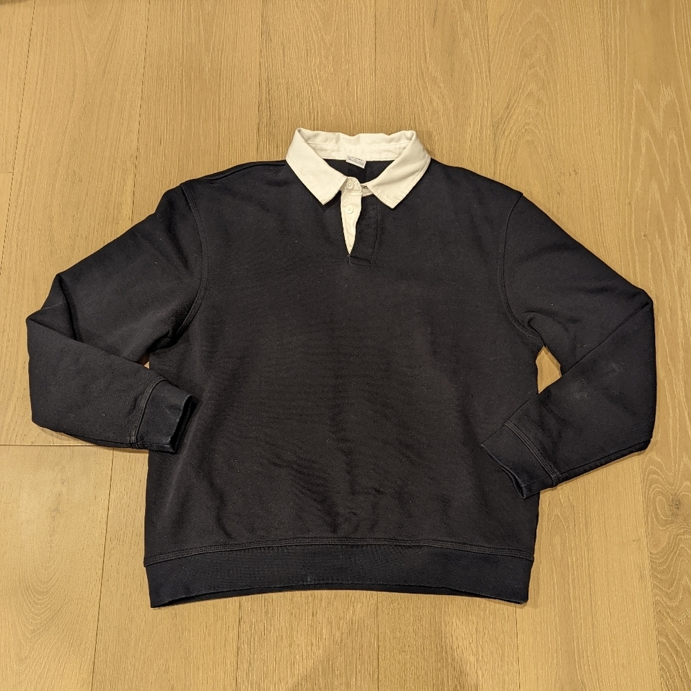 Navy Rugby Shirt With White Collar